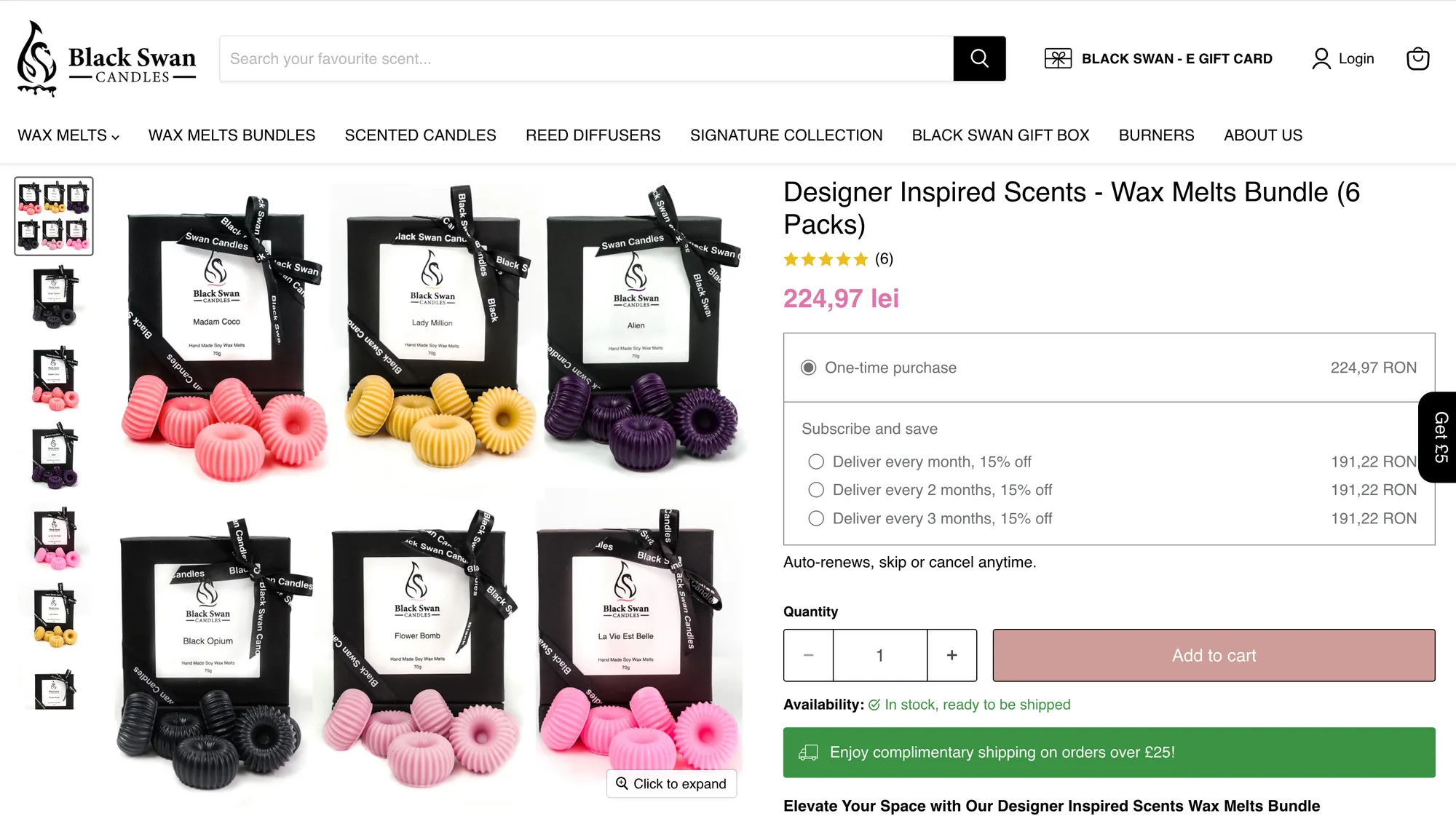 Black Swan Candles — Pachet de ceară parfumată cu opțiuni de abonament.