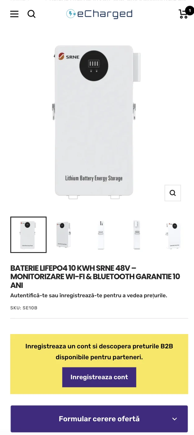 eCharged — Produs și preț la cerere pe mobil