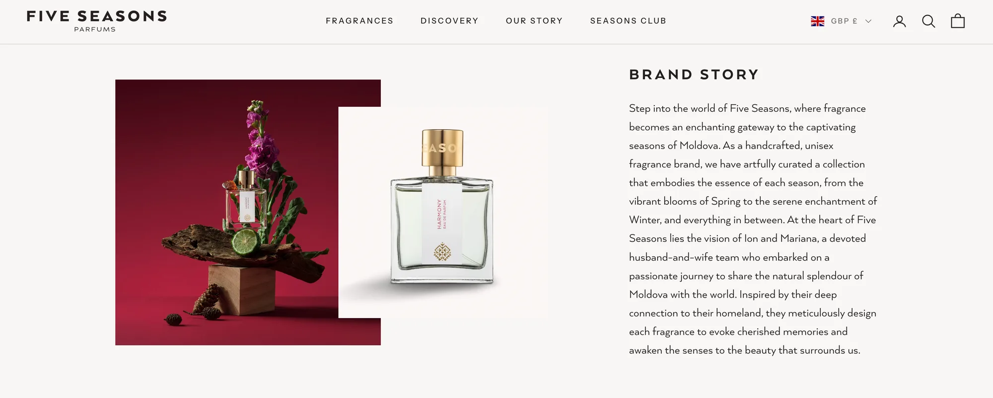 Five Seasons Parfums — Povestea brandului alături de fotografii de parfum.