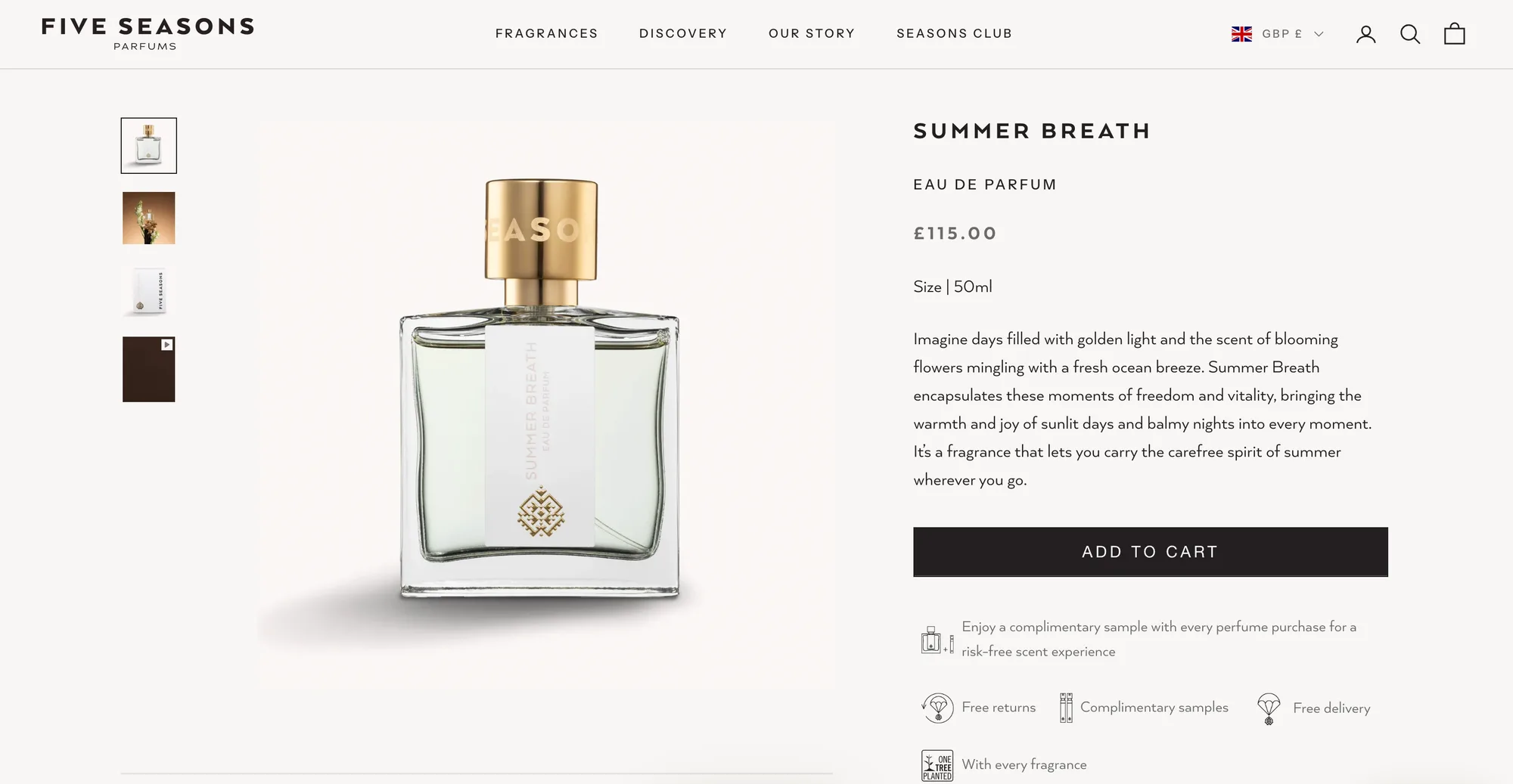 Five Seasons Parfums — Pagina Summer Breath, cu galerie de imagini, descrierea parfumului și opțiuni de cumpărare.