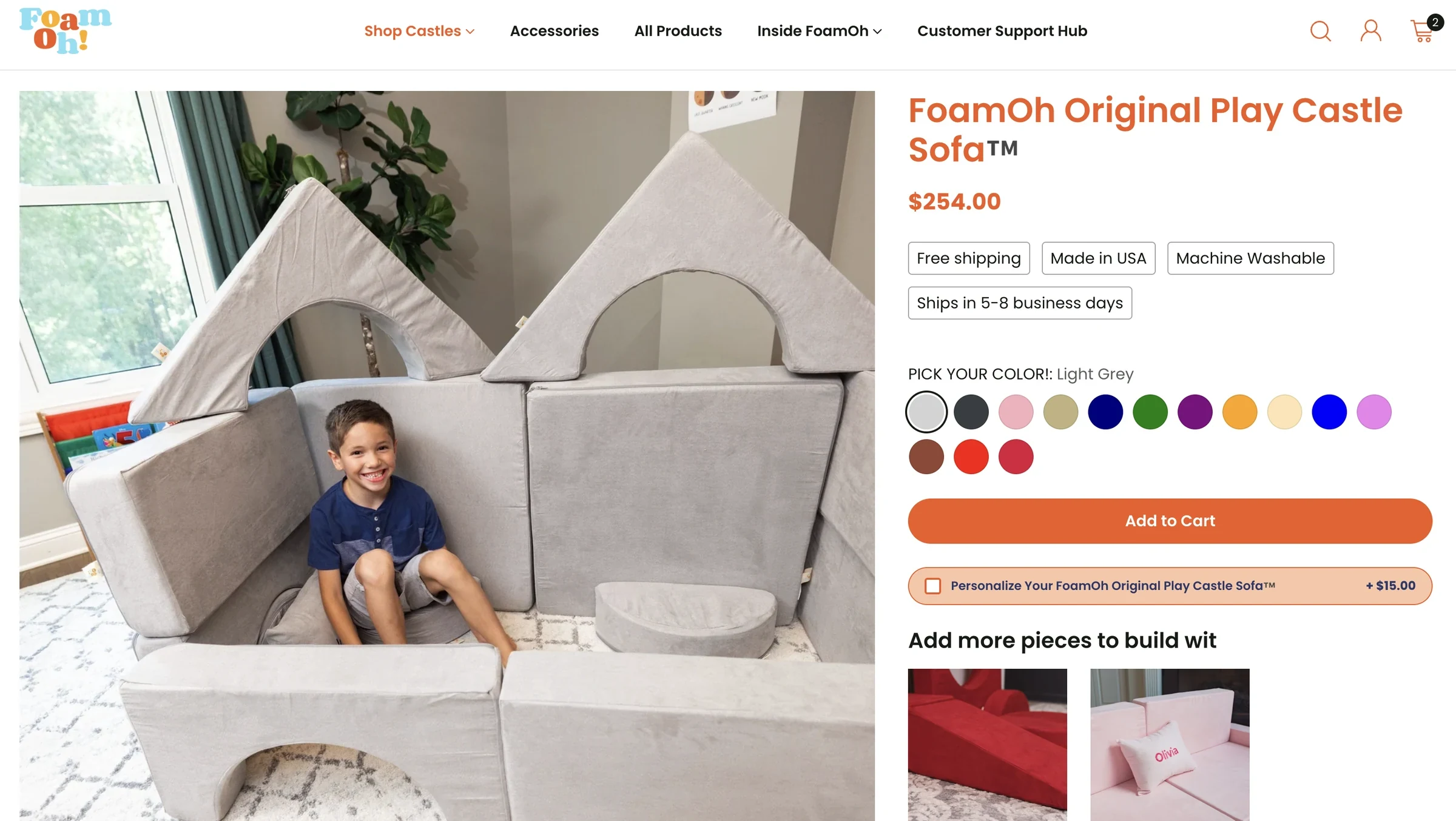 Foamoh — Alegerea culorilor și opțiunea de personalizare sunt integrate direct în procesul de cumpărare.