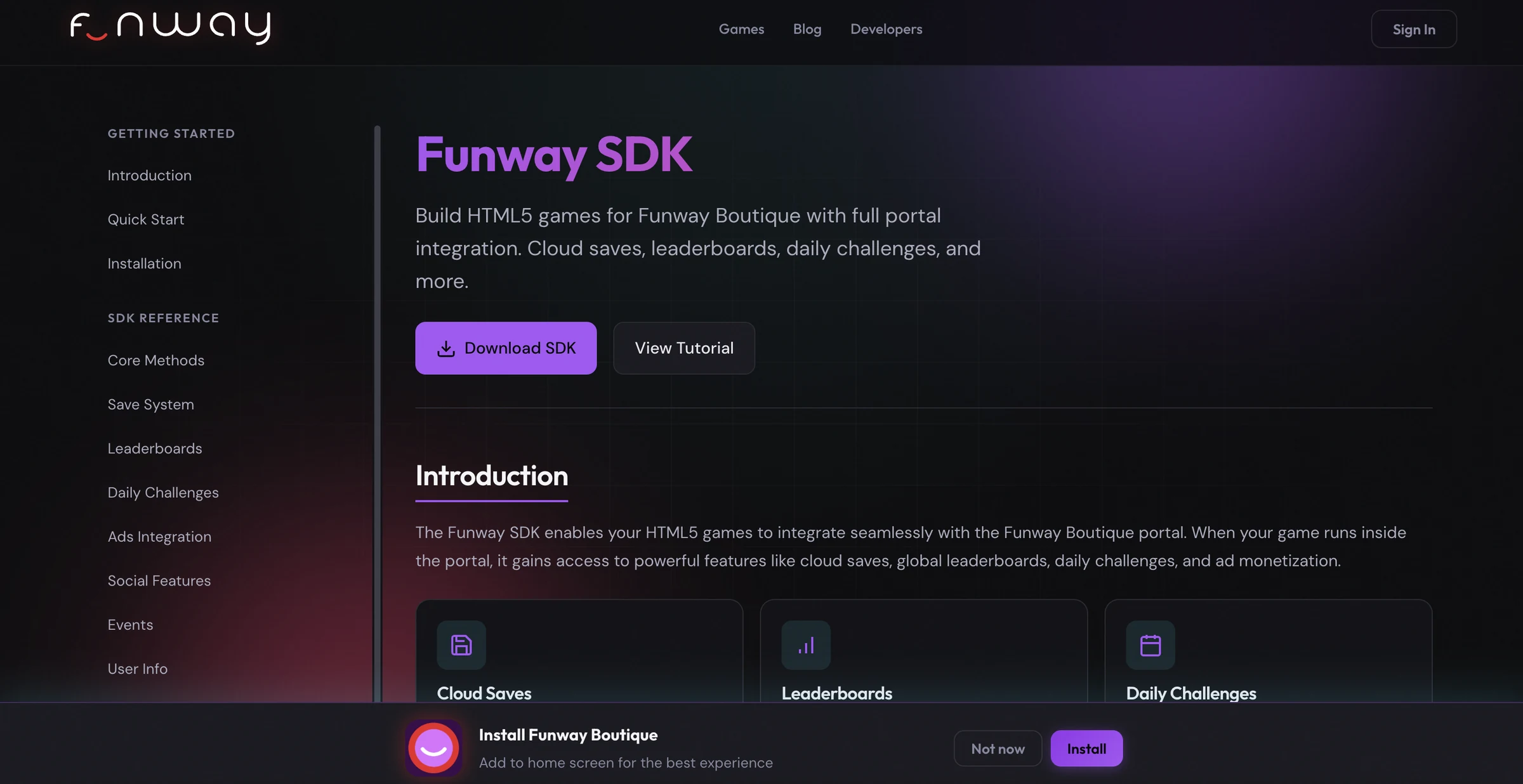 Funway Boutique — Zona pentru dezvoltatori documentează SDK-ul Funway și integrările platformei.