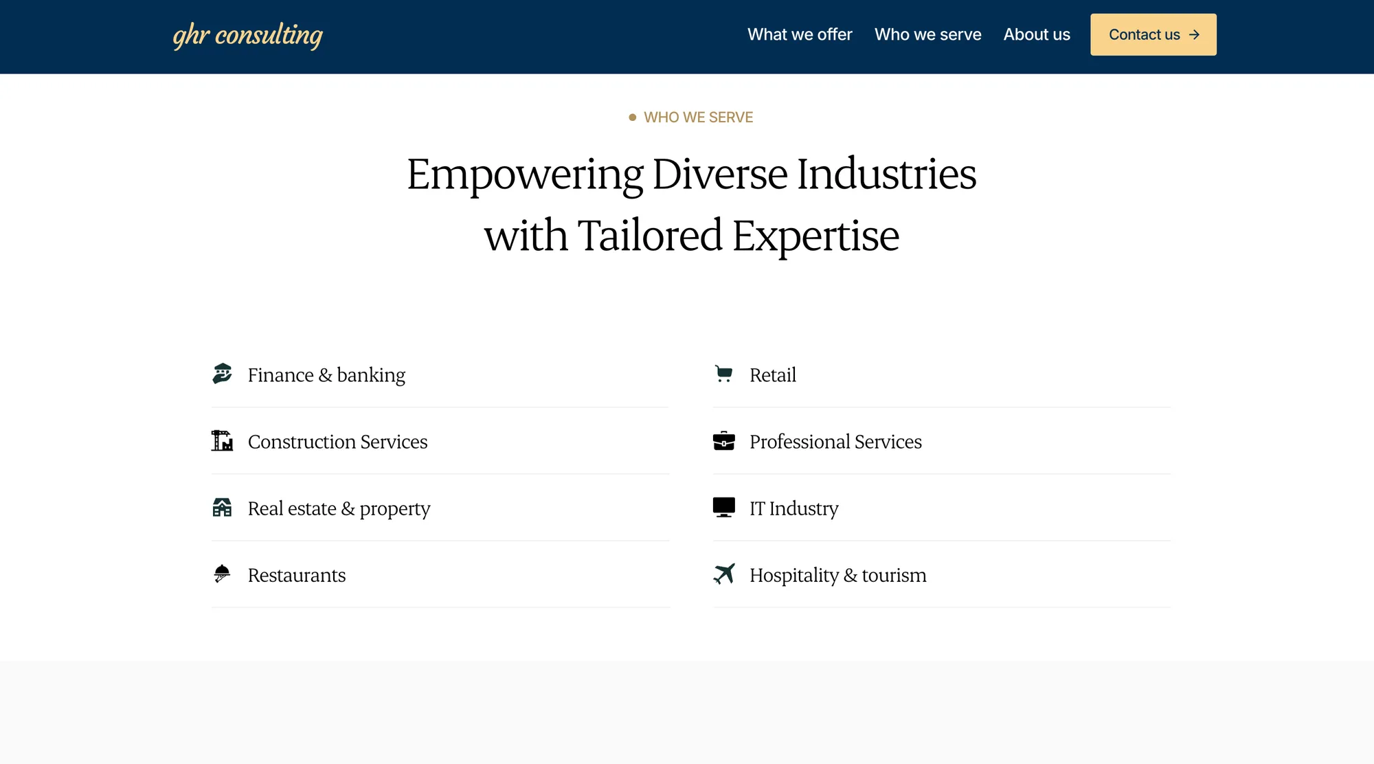 GHR Consulting — O prezentare a industriilor deservite de GHR Consulting.