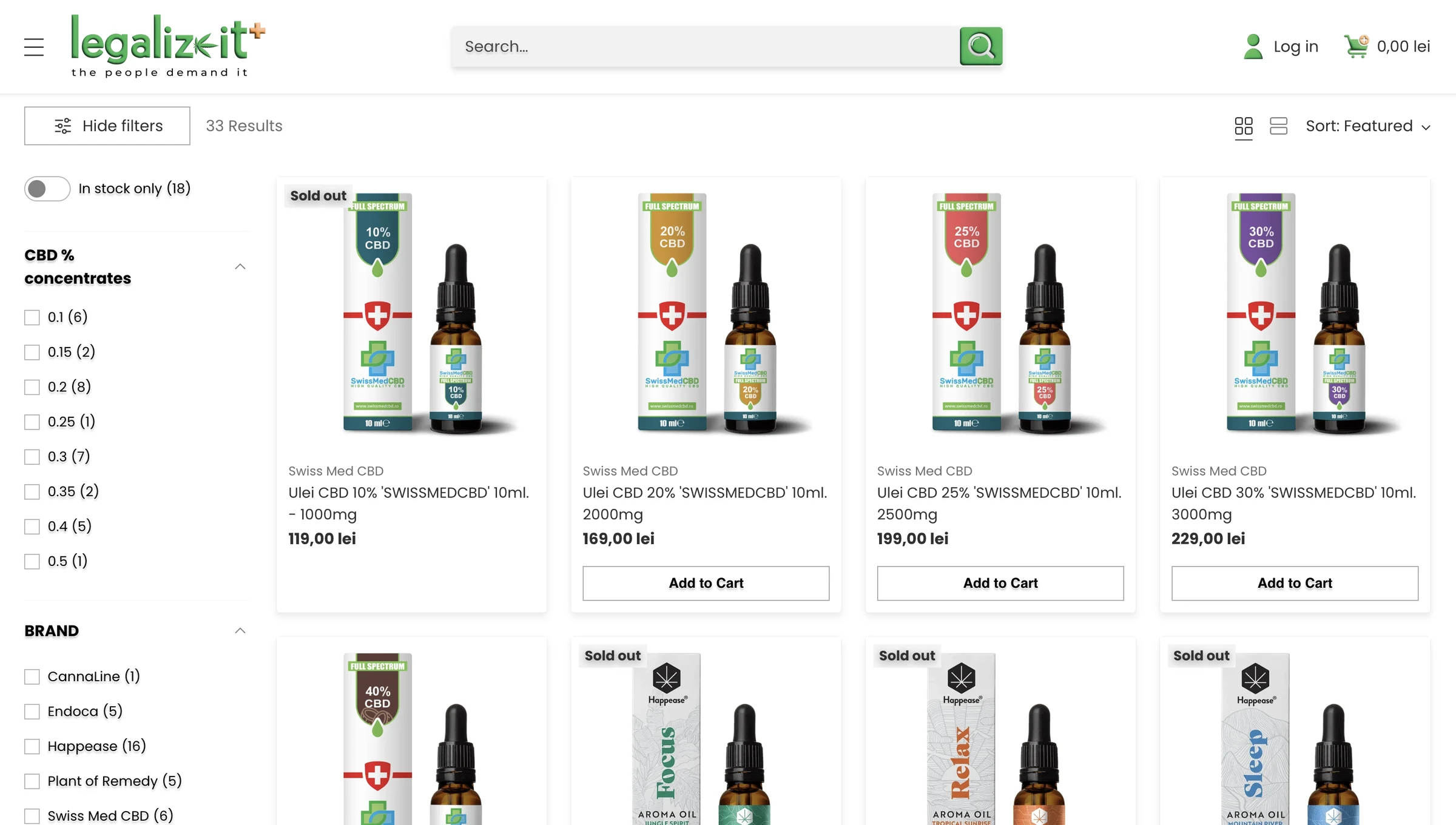 Legalize It Plus CBD Store — Navigare prin colecții, cu filtre de produs și sortare.