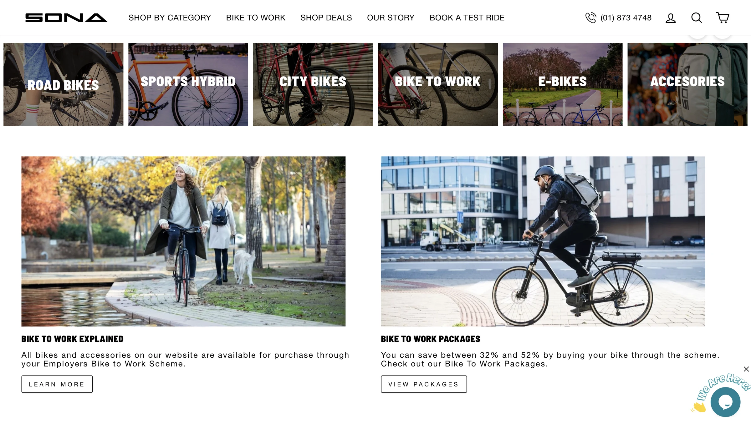 Sona Bikes — Acces clar la informațiile Bike to Work și la pachetele eligibile.